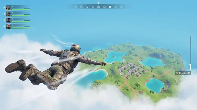 A battle royale drop toward an island.